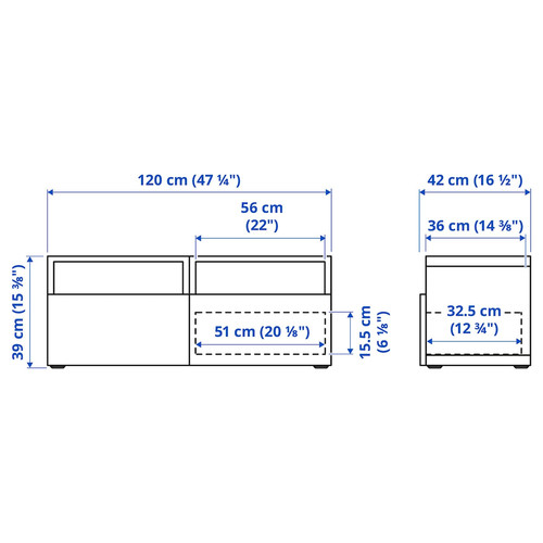 BESTÅ TV bench with drawers, white stained oak effect/Lappviken white stained oak effect, 120x42x39 cm