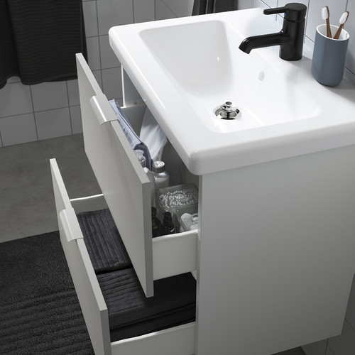 ENHET / TVÄLLEN Bathroom furniture, set of 18, white, anthracite Glypen tap, 64x43x65 cm