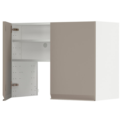 METOD Wall cb f extr hood w shlf/door, white/Upplöv matt dark beige, 80x60 cm