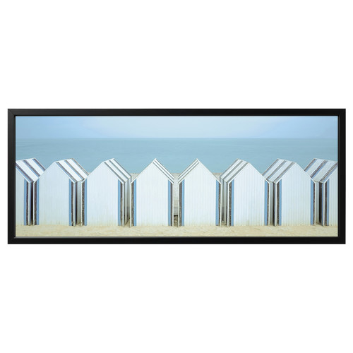 BJÖRKSTA Picture with frame, beach huts/black, 140x56 cm