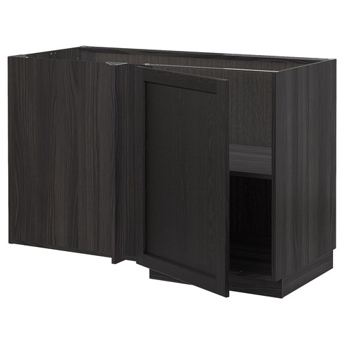 METOD Corner base cabinet with shelf, black/Lerhyttan black stained, 128x68 cm