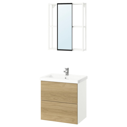 ENHET Bathroom, white/oak effect, 64x43x65 cm