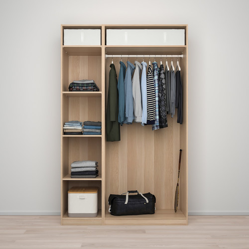 PAX / FORSAND/ÅHEIM Wardrobe combination, white stained oak effect/mirror glass, 150x60x236 cm