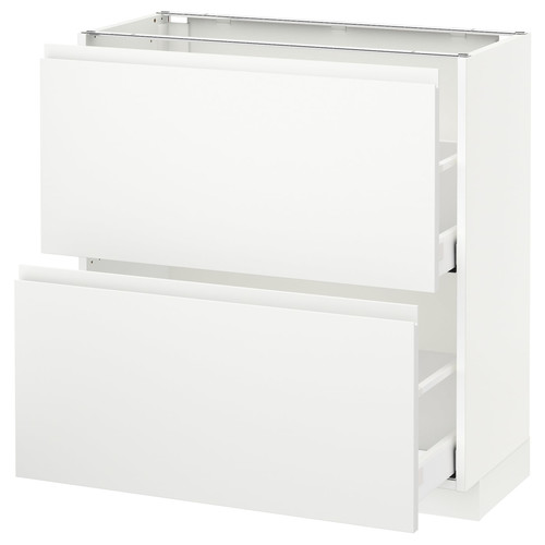 METOD / MAXIMERA Base cabinet with 2 drawers, white, Voxtorp matt white white, 80x37 cm