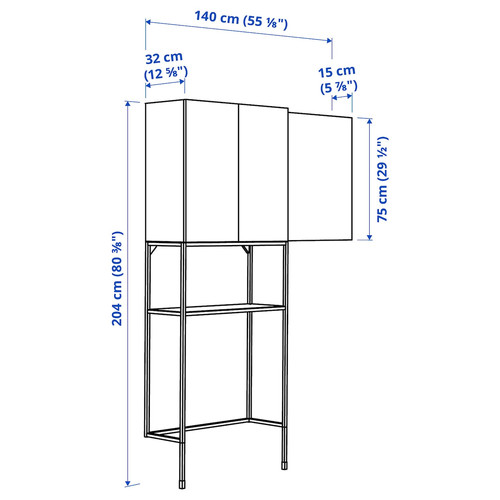 ENHET Storage combination for laundry, anthracite/white, 140x32x204 cm