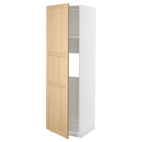 METOD High cab f fridge or freezer w door, white/Forsbacka oak, 60x60x200 cm