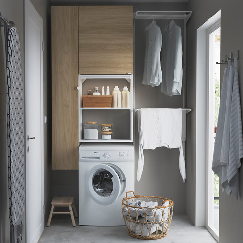 ENHET Storage combination for laundry, white/oak effect, 90x32x180 cm