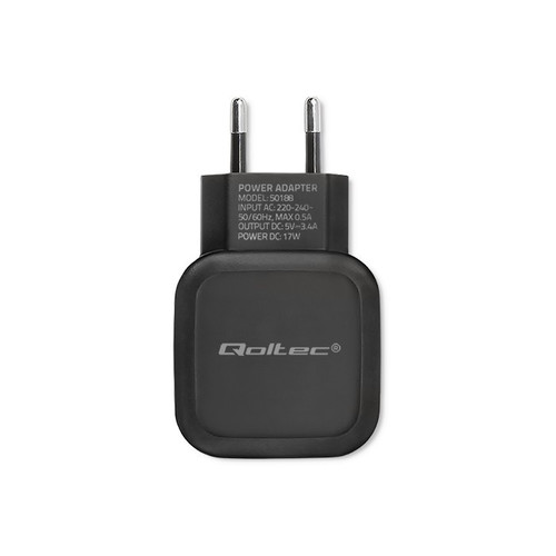 Qoltec Wall Charger EU Plug 17W | 5V | 3.4A | 2xUSB + Cable USB Type C