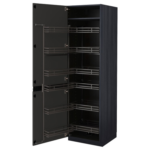 METOD High cabinet with pull-out larder, black/Upplöv matt anthracite, 60x60x200 cm