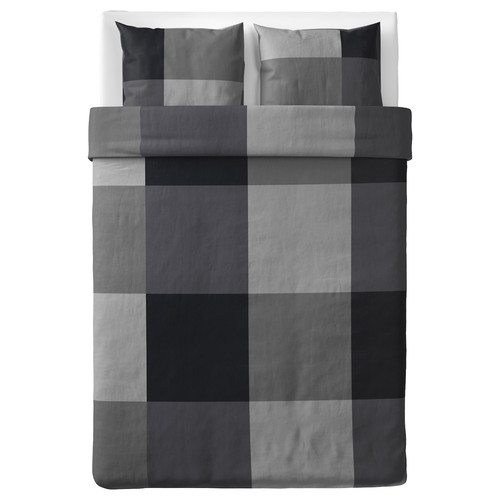 BRUNKRISSLA Duvet cover and 2 pillowcases, black, 200x200/50x60 cm