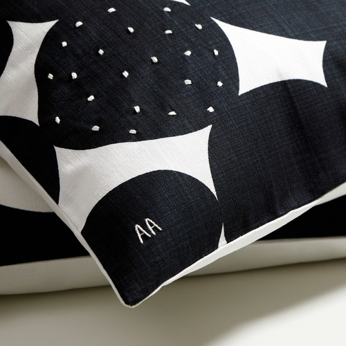 SANDSENAP Cushion cover, black/white handmade, 50x50 cm