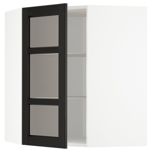 METOD Corner wall cab w shelves/glass dr