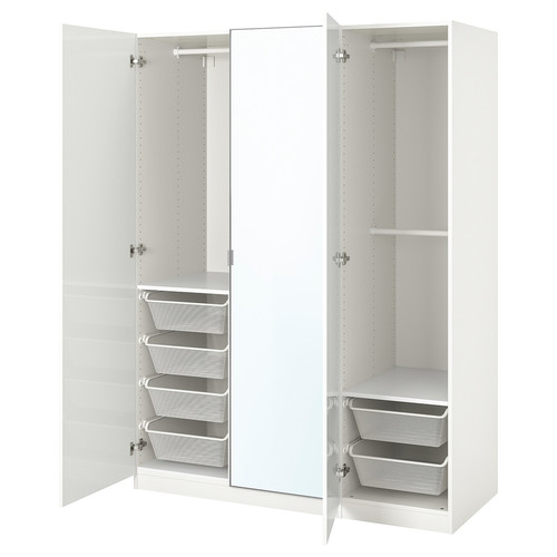 PAX / FARDAL/ÅHEIM Wardrobe combination, high-gloss white/mirror glass, 150x60x201 cm