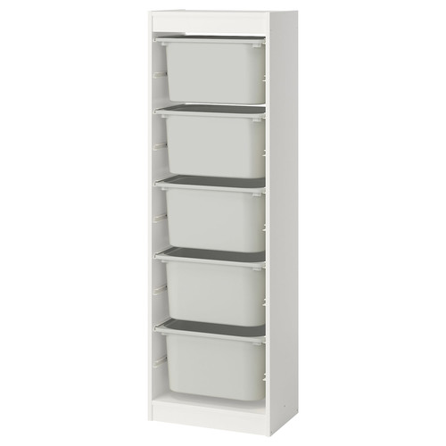 TROFAST Storage combination with boxes, white/grey, 46x30x145 cm