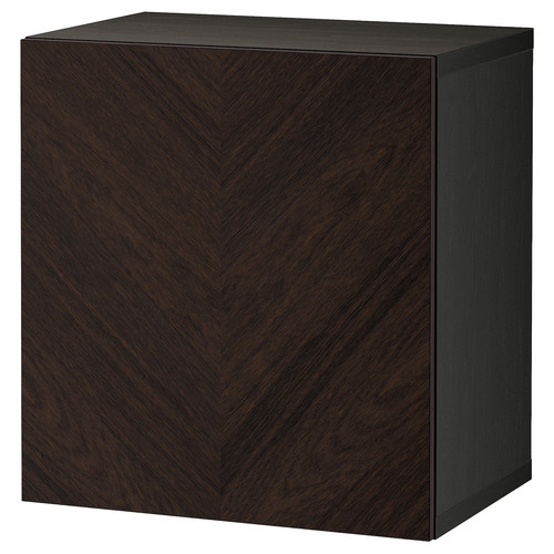 BESTÅ Shelf unit with door, black-brown Hedeviken/dark brown stained oak veneer, 60x42x64 cm