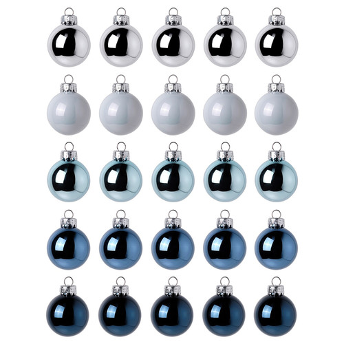 VINTERFINT Decoration, bauble, glass blue/silver-colour, 3.5 cm