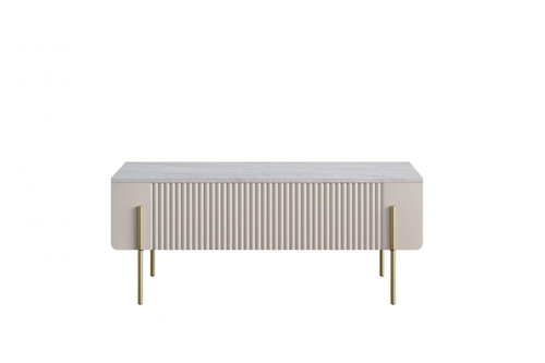 Coffee Table with Drawers Malmi 100 cm, cashmere, crema bianca, gold legs