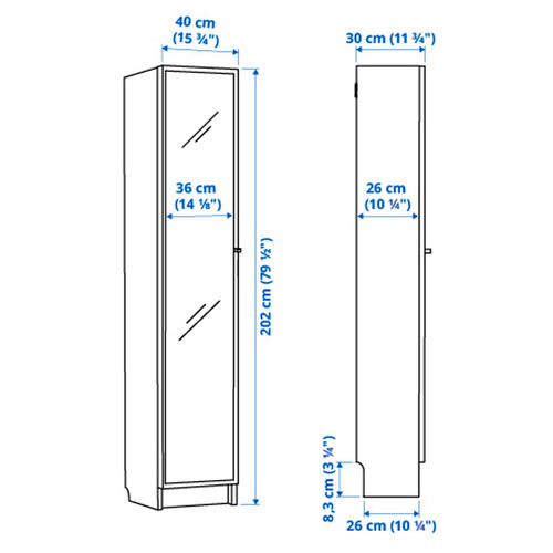 BILLY / HÖGBO Bookcase combination w glass doors, white, 40x30x202 cm