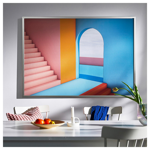 BJÖRKSTA Picture with frame, doorway/aluminium-colour, 140x100 cm