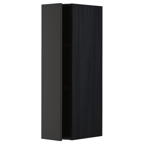 METOD Wall cabinet with shelves, black/Nickebo matt anthracite, 20x80 cm
