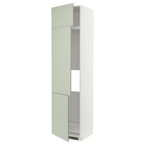 METOD High cab f fridge/freezer w 3 doors, white/Stensund light green, 60x60x240 cm