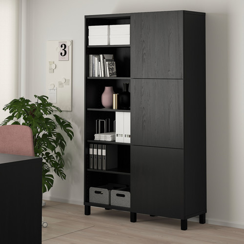 BESTÅ Storage combination with doors, black-brown, Lappviken/Stubbarp black-brown, 120x42x202 cm