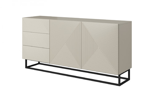 Cabinet with Doors & Drawers Asha 167cm, cashmere/black