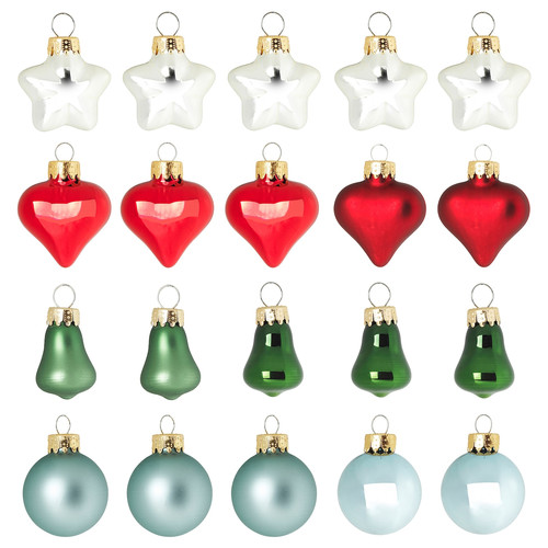 VINTERFINT Tree ornament set of 20, bauble glass/mixed shapes mixed colours