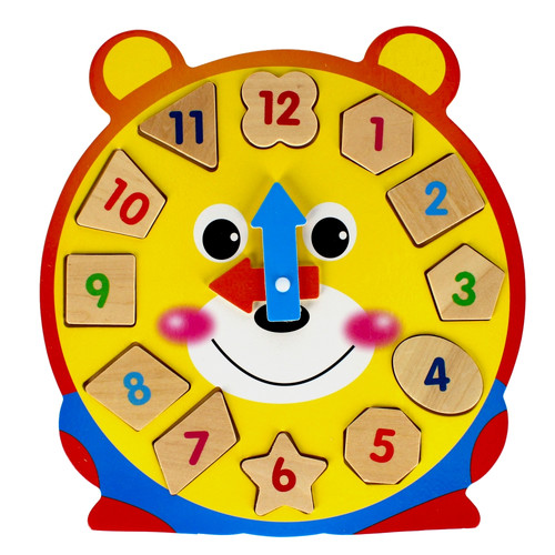 Wooden Educational Clock, random patterns, 1pc, 3+