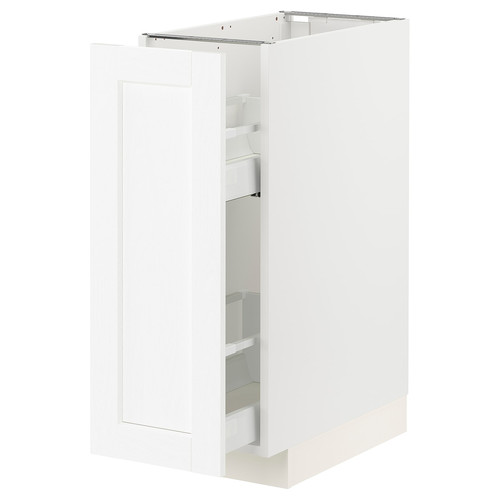 METOD / MAXIMERA Base cabinet/pull-out int fittings, white Enköping/white wood effect, 30x60 cm