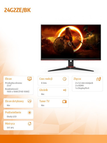 AOC 23.8" Monitor LED 240Hz HDMIx2 DP 24G2ZE