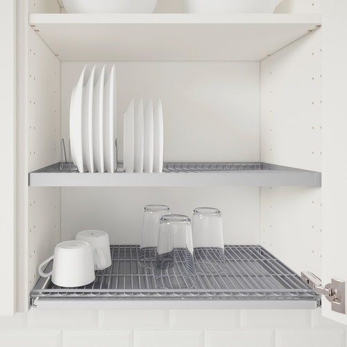 METOD Wall cabinet w dish drainer/2 doors, white/Ringhult light grey, 60x60 cm