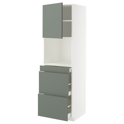 METOD / MAXIMERA Hi cab f micro combi w door/3 drwrs, white/Nickebo matt grey-green, 60x60x200 cm