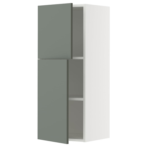 METOD Wall cabinet with shelves/2 doors, white/Nickebo matt grey-green, 40x100 cm