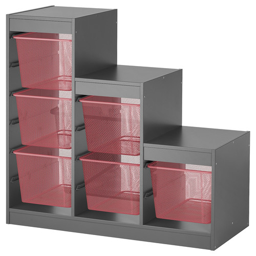 TROFAST Storage combination with boxes, grey/light red, 99x44x94 cm