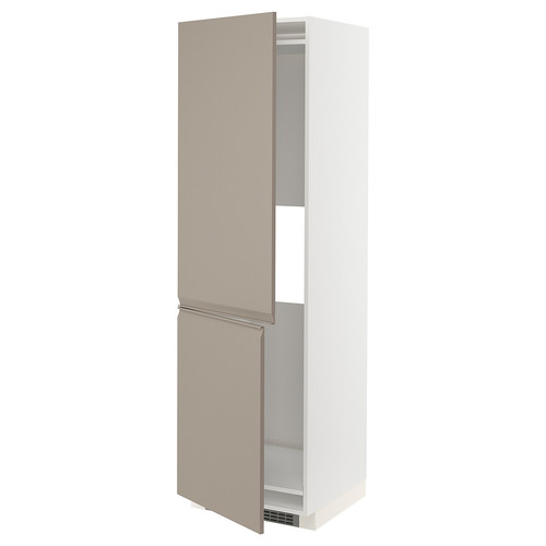 METOD Hi cab f fridge or freezer w 2 drs, white/Upplöv matt dark beige, 60x60x200 cm