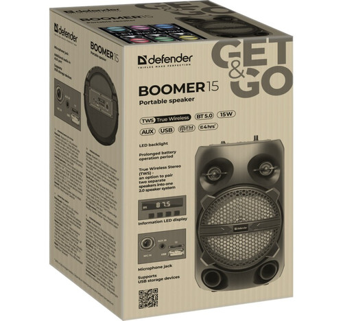 Defender Portable Speaker Boomer 15 15W, BT/FM/USB/TF/AUX/Light