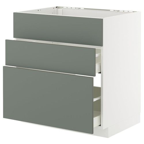 METOD / MAXIMERA Base cab f sink+3 fronts/2 drawers, white/Nickebo matt grey-green, 80x60 cm