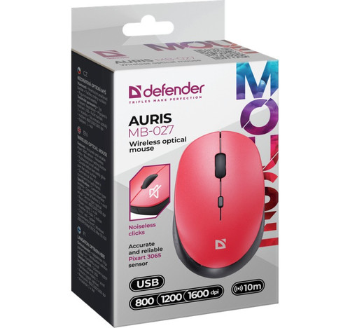 Defender Optical Wireless Mouse Silent Click Auris MB-027, red