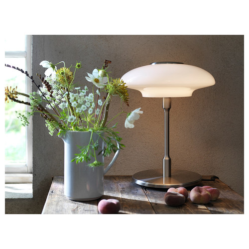 TÄLLBYN Table lamp, nickel-plated, opal white glass, 40 cm