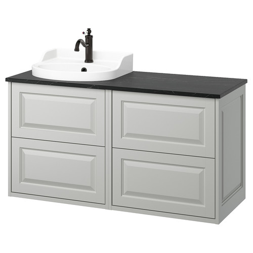 TÄNNFORSEN / RUTSJÖN Wash-stand/wash-basin/tap, light grey/black marble effect, 122x49x76 cm