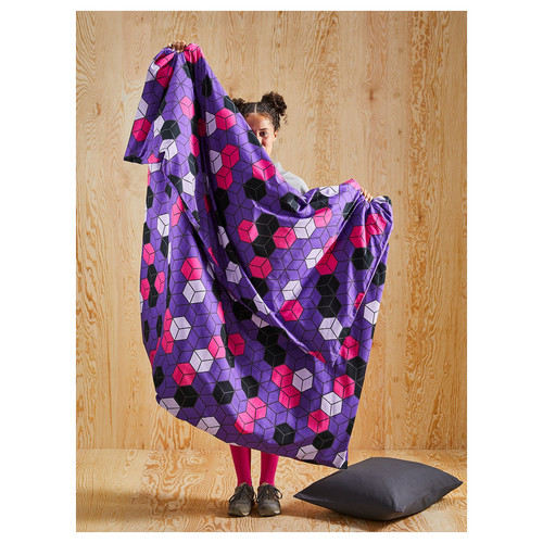 BLÅSKATA Duvet cover and pillowcase, purple/black patterned, 150x200/50x60 cm