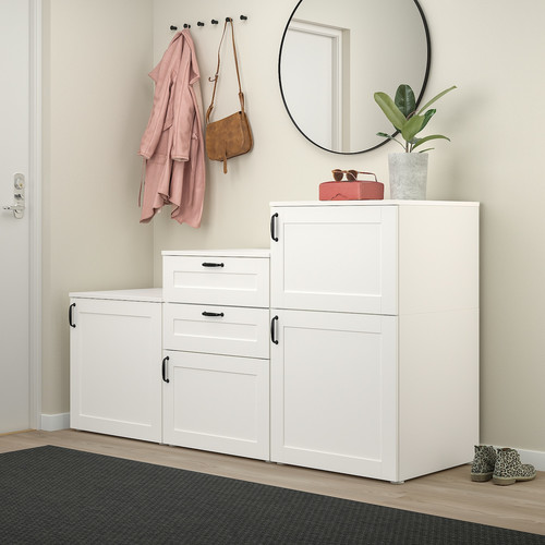 PLATSA Cabinet with doors and drawers, white/Sannidal white, 180x57x103 cm