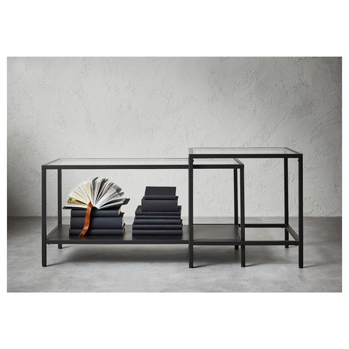 VITTSJÖ Nesting tables, set of 2, black-brown, glass, 90x50 cm