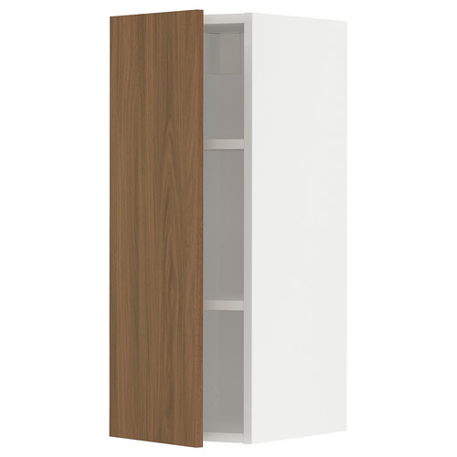 METOD Wall cabinet with shelves, white/Tistorp brown walnut effect, 30x80 cm