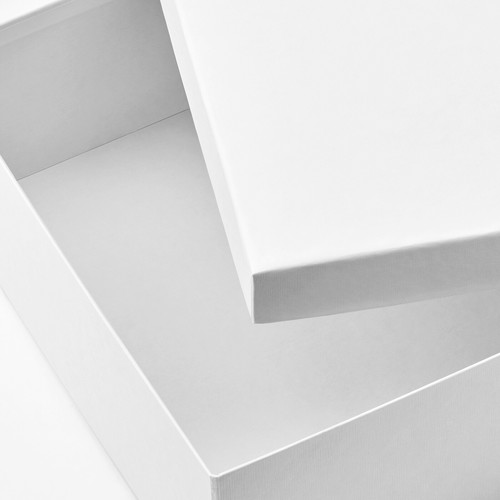 TJENA Storage box with lid, white, 25x35x10 cm