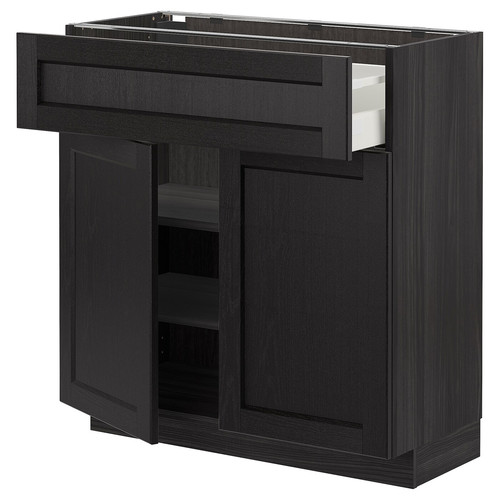 METOD / MAXIMERA Base cabinet with drawer/2 doors, black/Lerhyttan black stained, 80x37 cm
