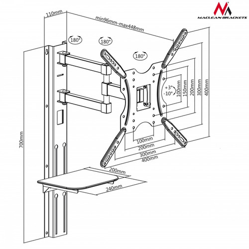 32 "- 55" TV Wall Mount with Shelf Max 30kg