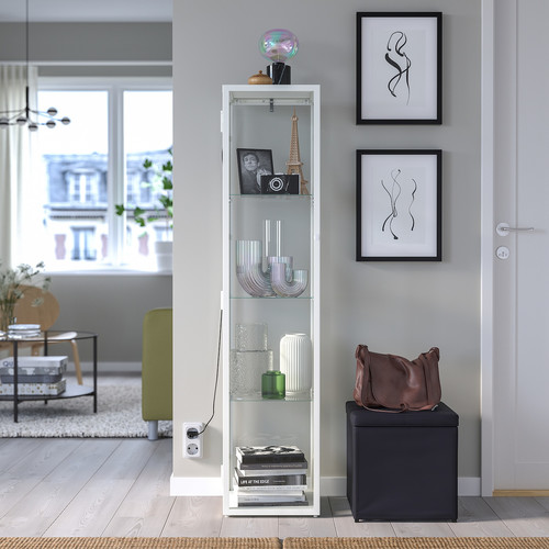 BLÅLIDEN Glass-door cabinet, white, 35x32x151 cm