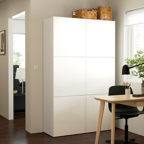 BESTÅ Storage combination with doors, white, Selsviken high-gloss/white, 120x40x192 cm